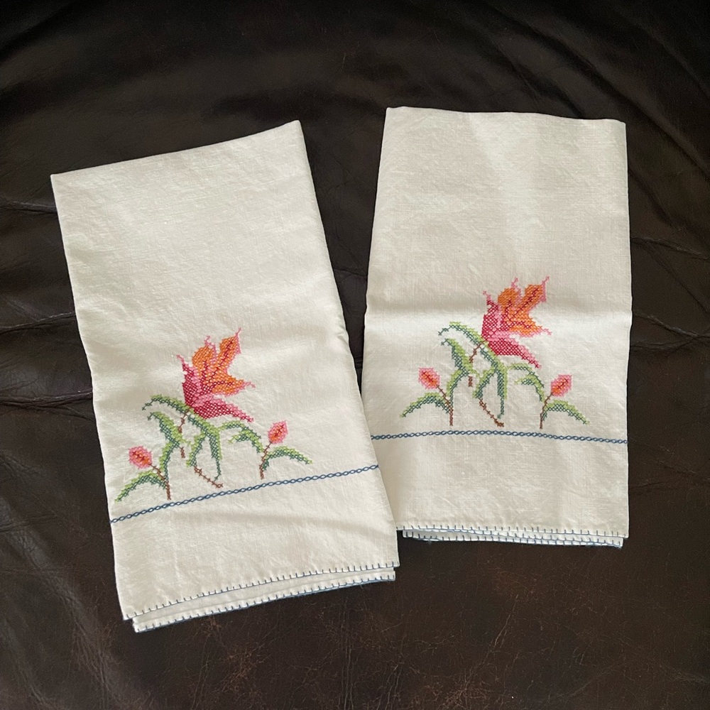 Cross Stictch Floral Napkins / Hand Towels
